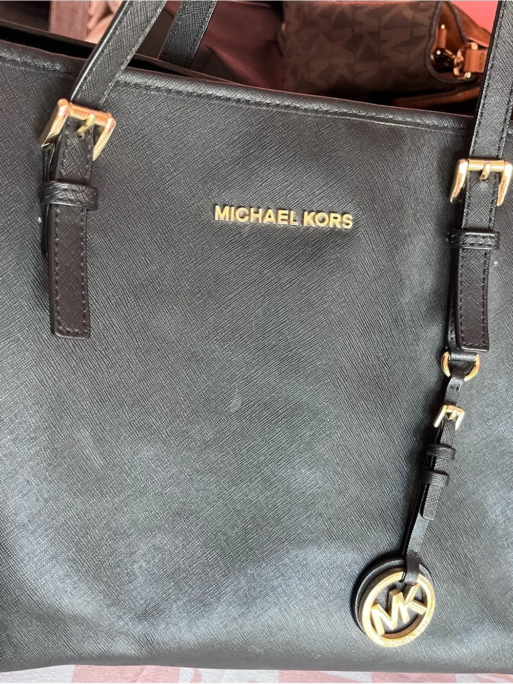 Michael Kors Black Saffiano Leather Shopper with Gold Hardware
